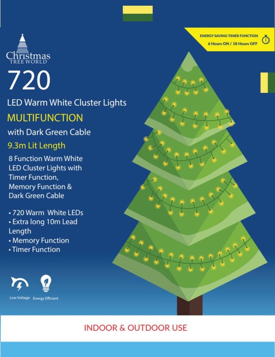 Christmas Tree World 720 Multi Function Led Cluster Lights Warm White